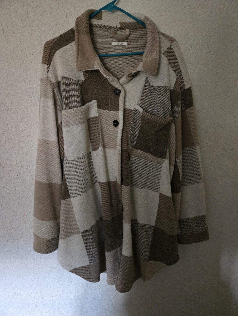 Maurices Neutral Plaid Button-Front Women's Fleece Shacket